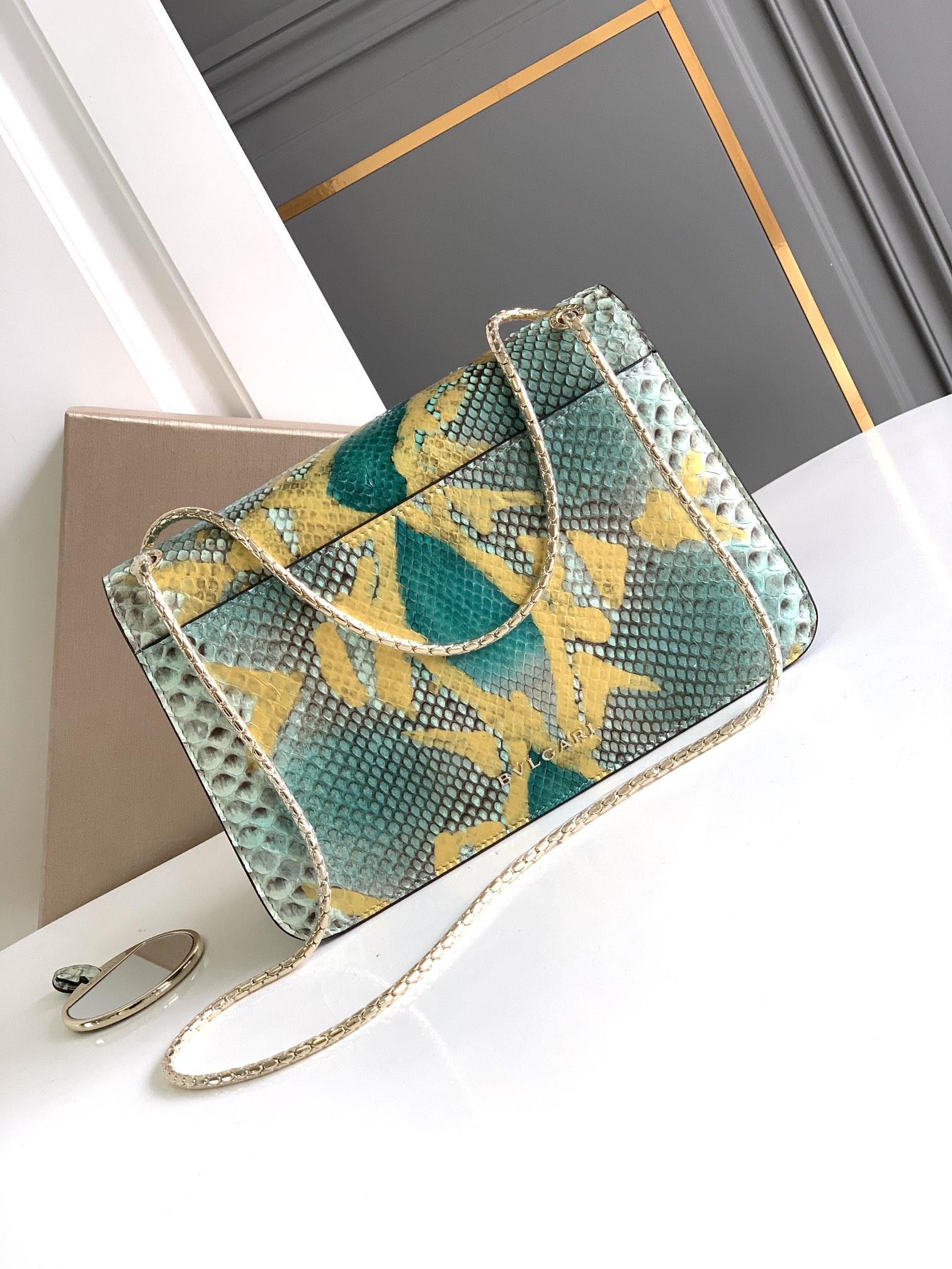 Bvlgari Serpenti Forever Medium Crossbody Bag in Yellow/Green Python Skin 